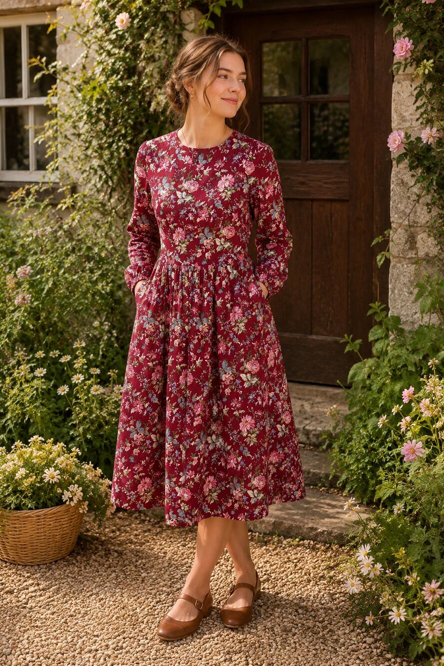 Hearts and Found NWOT Vintage Inspired Floral Cottagecore Long Sleeve Midi Dress